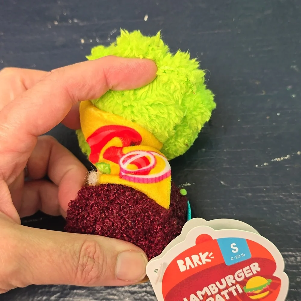 Bark Hamburger Patti Plush Dog Toy NWT Size‎ Small 0-20 Pounds